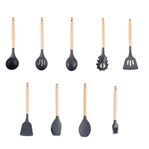 JunbosiKitchenware 9-Piece Silicone Kitchenware Non-Stick Special Silicone Shovel Kitchen High Temperature Cooking Spoon Shovel Tool