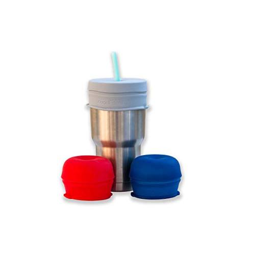 O-Sip! Silicone Straw Lids- XL Size (Pk of 3), Stretches to Cover Tumblers, Large Cups and Mugs, Yeti Rambler, Mason Jars; Spill Proof, Reusable, Durable, Replacement Lid Accessory (Red,Navy,Gray)
