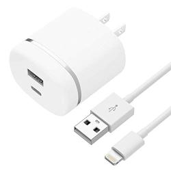 USB Wall Charger by TalkWorks | 27W/5.4A Power Delivery (PD) | Dual USB (Type C & USB-A) 5ft Lightning Cable | Apple MFI Certified For iPhone XS / XS Max / XR / X / 8 / 7 / 6 / SE / 5 / iPad - White