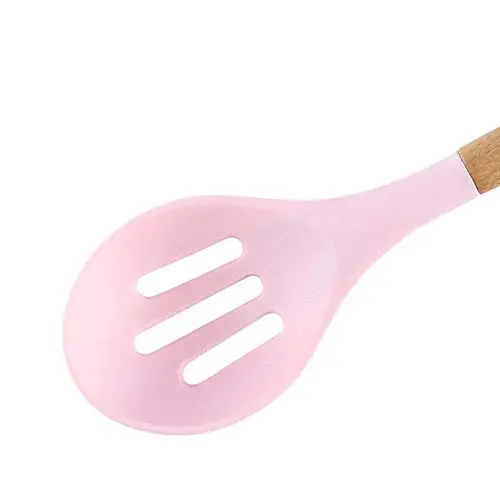 Pink Storage Bucket with Wooden Handle Silicone Kitchenware Nonstick Shovel Kitchen Utensils Cooking