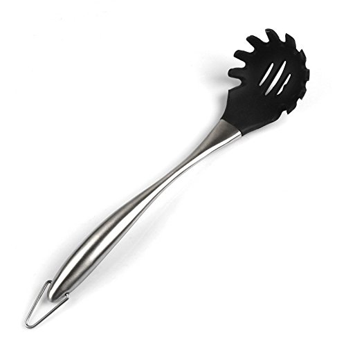 Dana Carrie Stainless Steel Kitchenware kitchen spatula 304 stainless steel silicone kitchen utensils heat resistant silicone spatula non-stick inner pot, Black-scoop