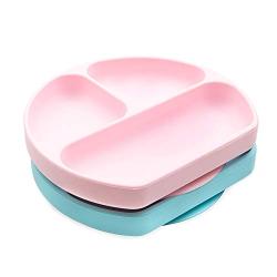 Bumkins Silicone Grip Dish, Suction Plate, Divided Plate, Baby Toddler Plate, BPA Free, Microwave Dishwasher Safe, Blue/Pink