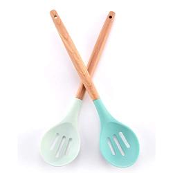 Silicone Cooking Utensils, 9pcs Nonstick Kitchenware with Wooden Handle for Home Restaurant Hotel Mint Green