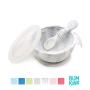 Bumkins Suction Silicone Baby Feeding Set, Bowl, Lid, Spoon, BPA-Free, First Feeding, Baby Led Weaning - Marbled