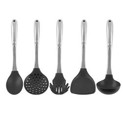 JunbosiKitchenware Silicone Kitchenware Set Stainless Steel Spatula Nonstick Soup Spoon Fishing Fence Cooking Spoon Shovel