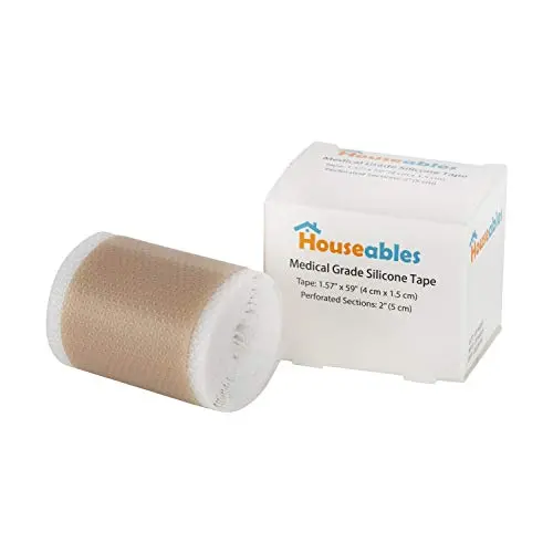 Houseables Soft Silicone Tape, Scar Treatment Sheets, 1.57” x 59”, Nude, with 2” Perforations, Flexible, Medical Grade for Surgery, Keloids, Burns, Sensitive Skin, Wound Protection, Healing Gel Patch