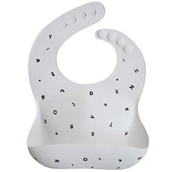 Mushie Silicone Baby Bib | Adjustable Fit Waterproof Bibs (Letters White)