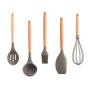 Fullyday Silicone Kitchenware Set of 5, Silicone Heat Resistant Spatulas Spoon Egg Beater Oil Brush, Ideal Wooden Handle Household Kitrchen Tools