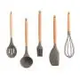 TANGON High Temperature Resistance Silicone Cooking kitchenware Gadget Set Include Blender Soup Spoon Colander Shovel with Wooden Handle