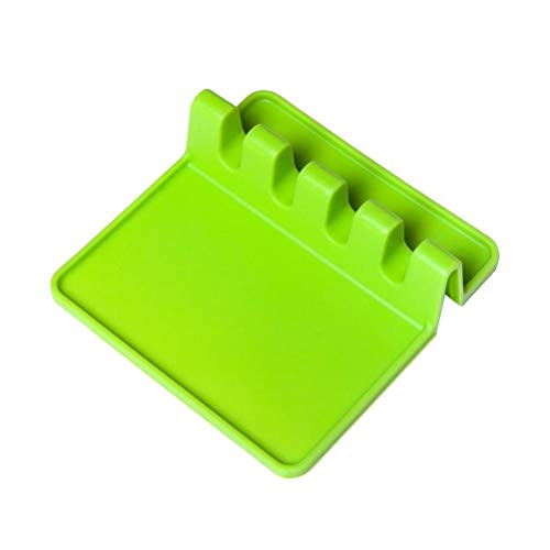 BESTONZON Kitchen Utensil Rest Mat Heat Resistant Ladle Fork Mat Silicone Spoon Rest Kitchenware Drying Mat (Green)