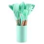 Silicone Cooking Utensils, 12 Pieces Kitchenware Tools Set Wooden Handle with Silicone Shovel Spoon Colander Kitchen Utensil Set,