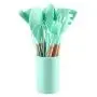 Silicone Cooking Utensils, 12 Pieces with Silicone Shovel Spoon Colander Kitchenware Tools Set Non-stick Pan Kitchen Utensil Set, Wooden Handle