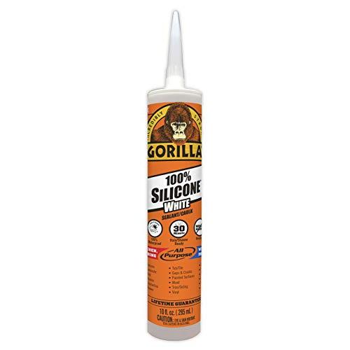 Gorilla White 100 Percent Silicone Sealant Caulk, Waterproof and Mold & Mildew Resistant, 10 ounce Cartridge, White, (Pack of 1)