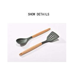 CWXDIAN Solid wood handle silicone kitchenware set combination nonstick cooking tool set, set of 10