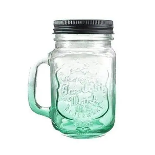 Transparent - Fashionable Vintage Mason Glass Drinking Jar Bottles Cup 500ml 17oz Green - Shakers Pepper Mason Salt Glass Drinking Kitchen Vintage Lids Home Hanging Kitchenware Ears Decor Jars