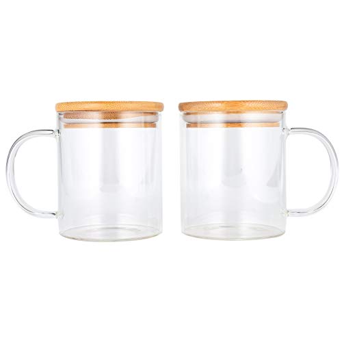 Xena 2 Pack Glass Tea Coffee Mug Airtight All Natural Bamboo Lid Set, 3.5 x 4 Inch Camping Cup BPA Free Outdoor Indoor Kitchenware Cookware BBQ Accessories Parties