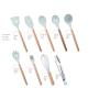 HS-ZGC Fresh Blue Silicone Kitchenware Set Japanese Style Wooden Storage Tube Kitchen Utensils 9 Piece Set Spatula Soup Spoon Set,Ninesets
