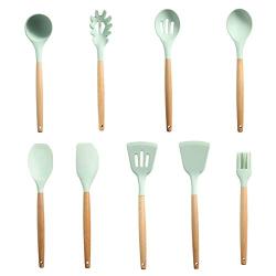 Gwjs Silicone Spatula Set Kitchen Utensils, Wooden Handle Cooking Tools Silicone Kitchenware Kitchen Gadgets Kitchen Tools-nine-piece Set 31.8cm(12.5inch)