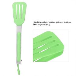 CAROLA 2pcs Stainless Steel Nylon Square Kitchen Tongs BBQ Tongs Utility Tong Cooking Green