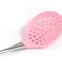 Non-stick Kitchen Cooking Utensils Heat Resistant Baking Tools Silicone Kitchenwares With Stainless Steel Handle,Pink Colander