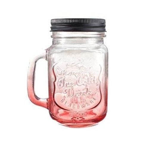 Glass Drinking Jars - Fashionable Vintage Mason Glass Drinking Jar Bottles Cup 500ml 17oz Red - Jars Shakers Glass Essentials Mason Pepper Kitchenware Salt Drinking Decor Vintage Home Ears Lid