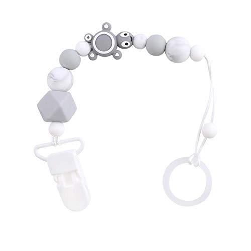 Pacifier Clip- Modern and Trendy Teething Silicone Beads Pacifier Clip for Baby - Infant Baby Shower Gift - Best for Teether Toys (White/Grey)