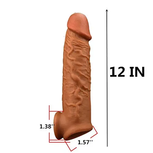 Coffee 12 INCH Silicone penile Condom ExTander expands Male Chastity Toys Lengthen Cock Sleeves