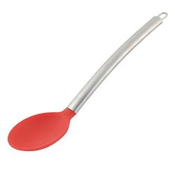 uxcell Silicone Covering Head Kitchenware Cooking Soup Scoop Spoon Red Silver Tone