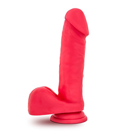 8" Realistic Veiny Long Dildo - Bright Cock and Balls Dong - Suction Cup Harness Compatible - Sex Toy for Women - Sex Toy for Adults (Cerise)