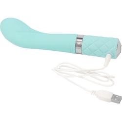 Pure Love Silicone G-Spot Vibrator Teal, Rechargeable and Multi Speed with Swarovski Crystal Button, Pretty Quilted Vibrator