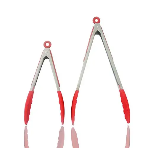 FOOX Set of 2-9, 12 Inch Stainless-Steel Kitchen Tongs, Cooking Tongs Heavy Duty Locking Kitchen Barbecue Tongs Set for Barbecue, Cooking, Grilling, and BBQ