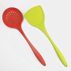 JunbosiMulti-Color Red Blue Green Four-Piece Silicone Kitchenware Set Soup Spoon Shovel Food Clip Kitchen Tool,Red