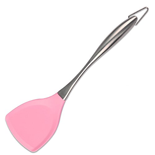 Dana Carrie Stainless Steel Kitchenware kitchen spatula 304 stainless steel silicone kitchen utensils heat resistant silicone spatula non-stick inner pot, pink spatula