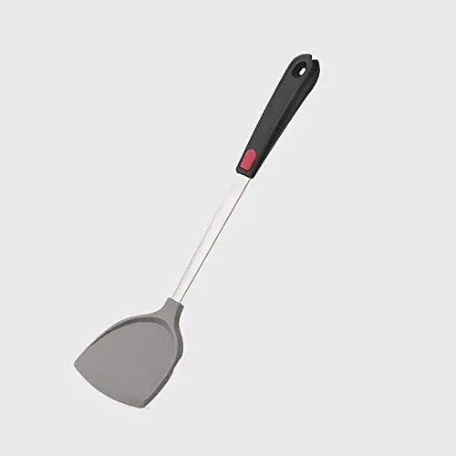 Silicone shovel non-stick cooking shovel high temperature household stainless steel kitchenware special protective pot silicone spatula (Color : Gray)
