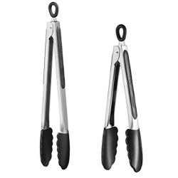 Cuisinart Set of Kitchen Tongs for Cooking or Grilling: Includes 9 and 12 Inch Stainless Steel, Heat Resistant Locking Tongs with Silicone Tips - Perfect for BBQ, Grill or Household Cooking - 2 Pack