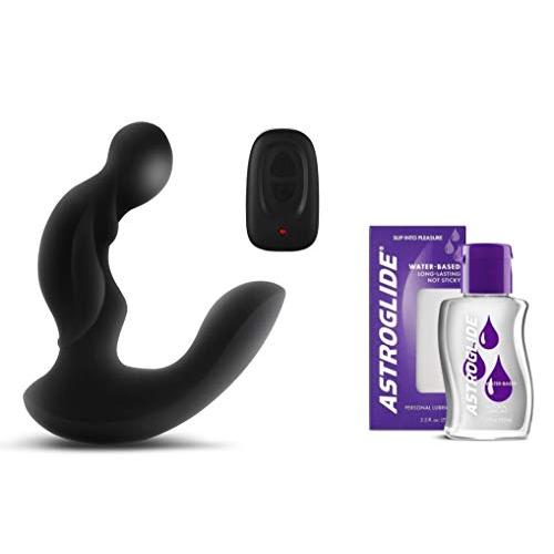 Premium Silicone Remote Wireless P Stimulator & 2.5 Oz Astroglide Water-Based Personal Lubricant