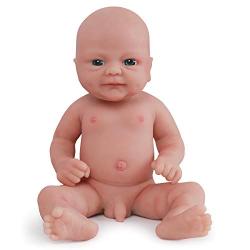 Vollence 14 inch Realistic Reborn Baby Doll,PVC Free,Solid Platinum Liquid Full Body Silicone Real Baby Dolls,Lifelike Soft Handmade Silicone Baby Doll with Clothes -Boy