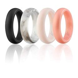 ROQ Silicone Wedding Ring for Women, Affordable Silicone Rubber Wedding Bands, 7 Packs, 4 Pack & Singles - Glitters & Metallic - Rose Gold, Silver, Pink, Black, Blue