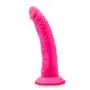 Blush Neo Elite 7.5 Inch Silicone Dual Density Dildo, Suction Cup Harness Compatible, Sex Toy for Women, Neon Pink