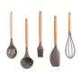 Wooden Spoon Set - Kitchenware High temperature silicone set eggbeater colander wooden handle teaspoon Cocktail stirrer spoon Barware drink 19JUL3 - Brown - UNS