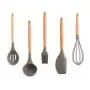 Wooden Spoon Set - Kitchenware High temperature silicone set eggbeater colander wooden handle teaspoon Cocktail stirrer spoon Barware drink 19JUL3 - Brown - UNS