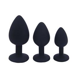 3 PSC Silicone Anales Trainer Kit-B?tt Plugs Beads Massage Toys Jeweled Back (Black)