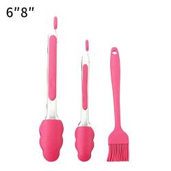 Jdeepued Silicone kitchenware 3 Piece Silicone Baking Set Durable Silicone Heat Resistant Non-Stick Kitchen Tongs and Brush Silicone Kitchen Utensils (Color : Pink, Size : 3 Piece Set)