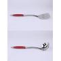 KITCHENWARE: STAINLESS STEEL RED SILICONE HANDLE 6PCS COOKING UTENSIL SET