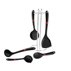 5 Pcs Silicone Kitchenware Set - Cooking Tools Cookware Utensils Kitchen Accessories Non-Stick Heat Resistant Colander Turner Filter Soup Spoon Black