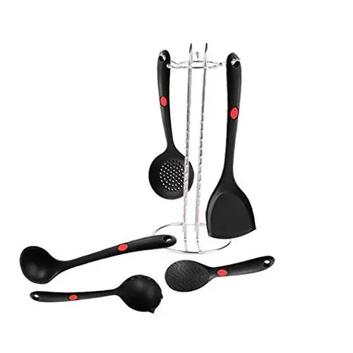 5 Pcs Silicone Kitchenware Set - Cooking Tools Cookware Utensils Kitchen Accessories Non-Stick Heat Resistant Colander Turner Filter Soup Spoon Black