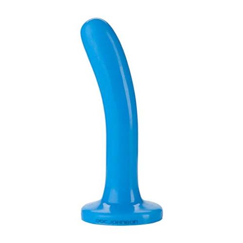 Doc Johnson Platinum Premium Silicone - The Slim - 6.15 in. Long and 1.1 in. Wide - Dildo - O-Ring Harness Compatible - Blue