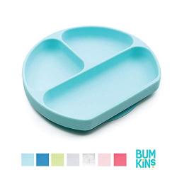 Bumkins Silicone Grip Dish, Suction Plate, Divided Plate, Baby Toddler Plate, BPA Free, Microwave Dishwasher Safe ? Blue