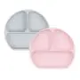 Bumkins Silicone Grip Dish, Suction Plate, Divided Plate, Baby Toddler Plate, BPA Free, Microwave Dishwasher Safe - 2pk Gray/Pink