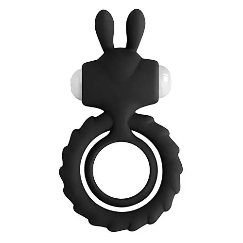 OUYAWEI Soft Silicone Dual Vibrating Cock Ring Dick Penis Ring Cockring Adult Sex Toys for Couples Black Rabbit